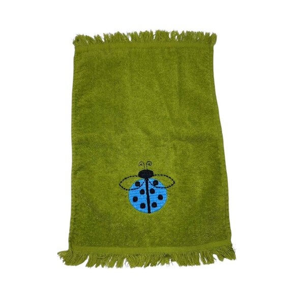 Royal Terry of California Fringed Fingertip Towel Embroidered Ladybug Green - Picture 2 of 9